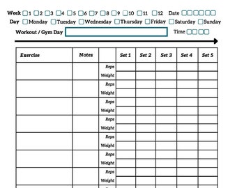Mi registro de entrenamiento / Registro digital descargable de 12 semanas para el gimnasio / Libro electrónico editable / Registra tu progreso