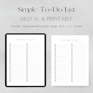 Daily To-Do List, Digital & Printable, Simple To-Do List Template, Minimalist Daily Planner, Instant Digital Download, US Letter/A4