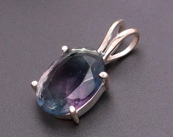 Colgante ovalado de fluorita arcoíris auténtica, joyería hecha a mano en plata de ley 925, colgante delicado, colgante único, regalo de cumpleaños para enamorados.