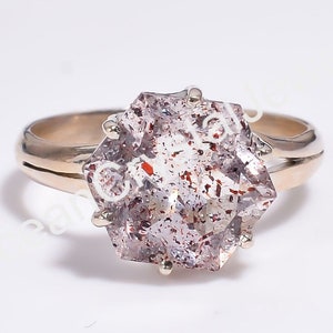 Super Seven Quartz Hexagon Ring: 925 Sterling Silver, Handmade