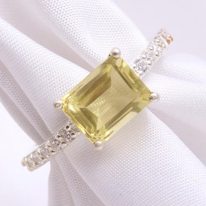 Natural Lemon Quartz Octagon Ring, 925 Sterling Silver Vintage Jewelry, Boho Handmade Ring, Yellow Stone Ring, Christmas Ring, Birthday Gift