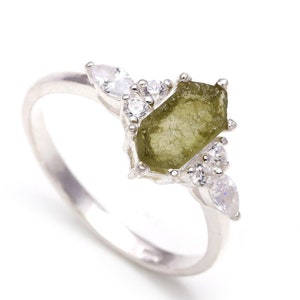 Green Moldavite Hexagon Handmade Ring, 925 Sterling Silver Handmade Jewelry, Moldavite Meteorite Ring, Moldavite Wedding Ring, Birthday Gift