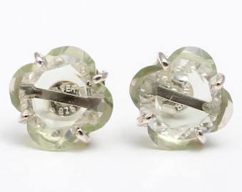 Natural Green Amethyst Cushion Stud Earrings, 925 Sterling Silver Handmade Jewelry, Delicate Studs, Healing Studs, Birthday Gift For Her