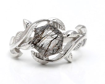 Natural Black Rutile Quartz Hexagon Leaf Ring, 925 Sterling Silver Engagement Jewelry, Rutilated Quartz, Healing Crystal Ring, Birthday Gift