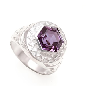 Alexandrite Hexagon Ring: Sterling Silver Color Changing Stone