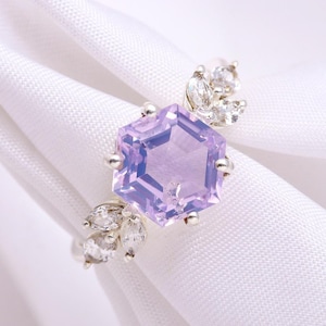 Natural Lavender Quartz Hexagon Ring, 925 Sterling Silver Vintage Jewelry, Handmade Ring, Boho Propose Ring, Minimalist Ring, Birthday Gift
