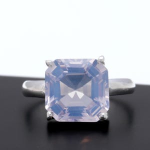 Natural Lavender Quartz Octagon Asscher Cut Ring, 925 Sterling Silver Minimalist Jewelry, Handmade Ring, Healing Ring, Birthday Gift For Her
