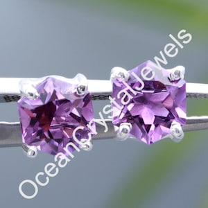 100% Natural Amethyst Hexagon Stud Earrings, 925 Sterling Silver Delicate Jewelry, Rose De France, Dainty Studs, Chakra Studs, Wedding Gift