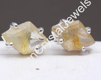 Natural Golden Rutile Kite Stud Earring, 925 Sterling Silver Jewelry, Delicate Jewelry, Birthday Gift, Unique Jewelry, Stud Promise Gift,