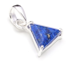 100% Natural Lapis Lazuli Triangle Chain Pendant, 925 Sterling Silver Handmade Jewelry, Dainty Pendant, Blue Stone Pendant, Birthday Gift