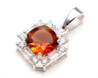 Natural Madeira Citrine Cushion Pendant, Sterling Silver Minimalist Jewelry, Delicate Necklace