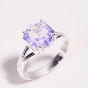 Natural Lavender Quartz Hexagon Ring, 925 Sterling Silver Minimalist Jewelry, Healing Ring, Unique Ring, Vintage Ring, Birthday Gift For Her