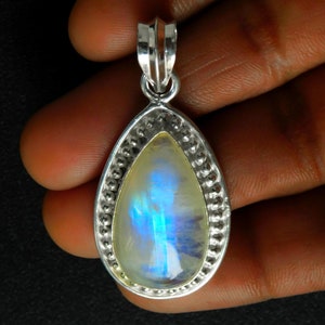 Natürlicher Regenbogen Mondstein Birnenform Anhänger, 925 Sterling Silber Schmuck, Heilstein Anhänger, Charm Halskette, Hochzeitsgeschenk