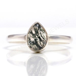 Natural Moss Agate Pear Shape Ring, 925 Sterling Silver Vintage Jewelry, Handmade Ring, Unique Ring, Green Stone Ring, Birthday Gift For Her