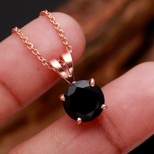 100% Natural Black Onyx Round Necklace, 925 Sterling Silver Delicate Jewelry, Rose Gold Plated, Vintage Necklace, Birthday Gift For Lovers