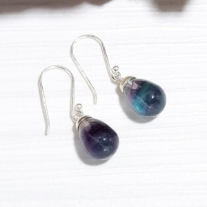 Multi Fluorite Silver Earrings, Blue Fluorite Dangle Earring, 925 Sterling Silver Jewelry For Women, Teardrop Dangle Earring, Birthday Gift,