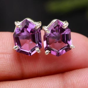 Pendientes de amatista natural, joyería artesanal de plata de ley 925, con forma de fantasía, Rose de France, regalo de cumpleaños para tu pareja.