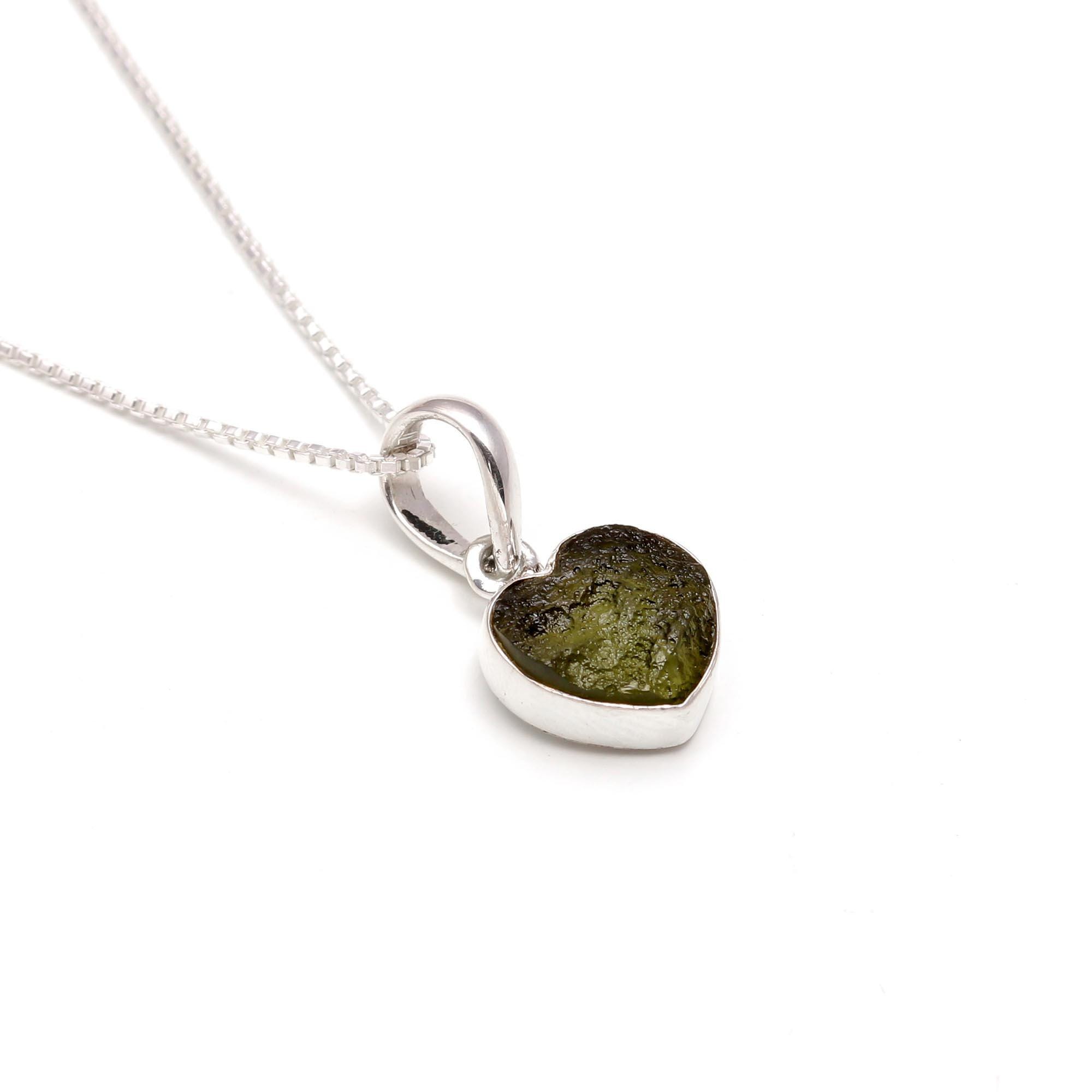 Certified Moldavite Heart Shape Necklace, 925sterling Silver 