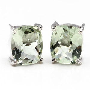 Natural Green Amethyst Stud, 925 Sterling Silver Jewelry, Prasiolite Quartz Cushion Stud, Unique Beautiful Earrings Gift, Birthday Gift,