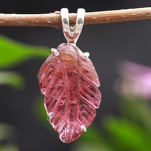 Natural Watermelon Tourmaline Carved Pendant, 925 Sterling Silver Handmade Jewelry, Vintage Pendant, Delicate Necklace, Wedding Gift For Her