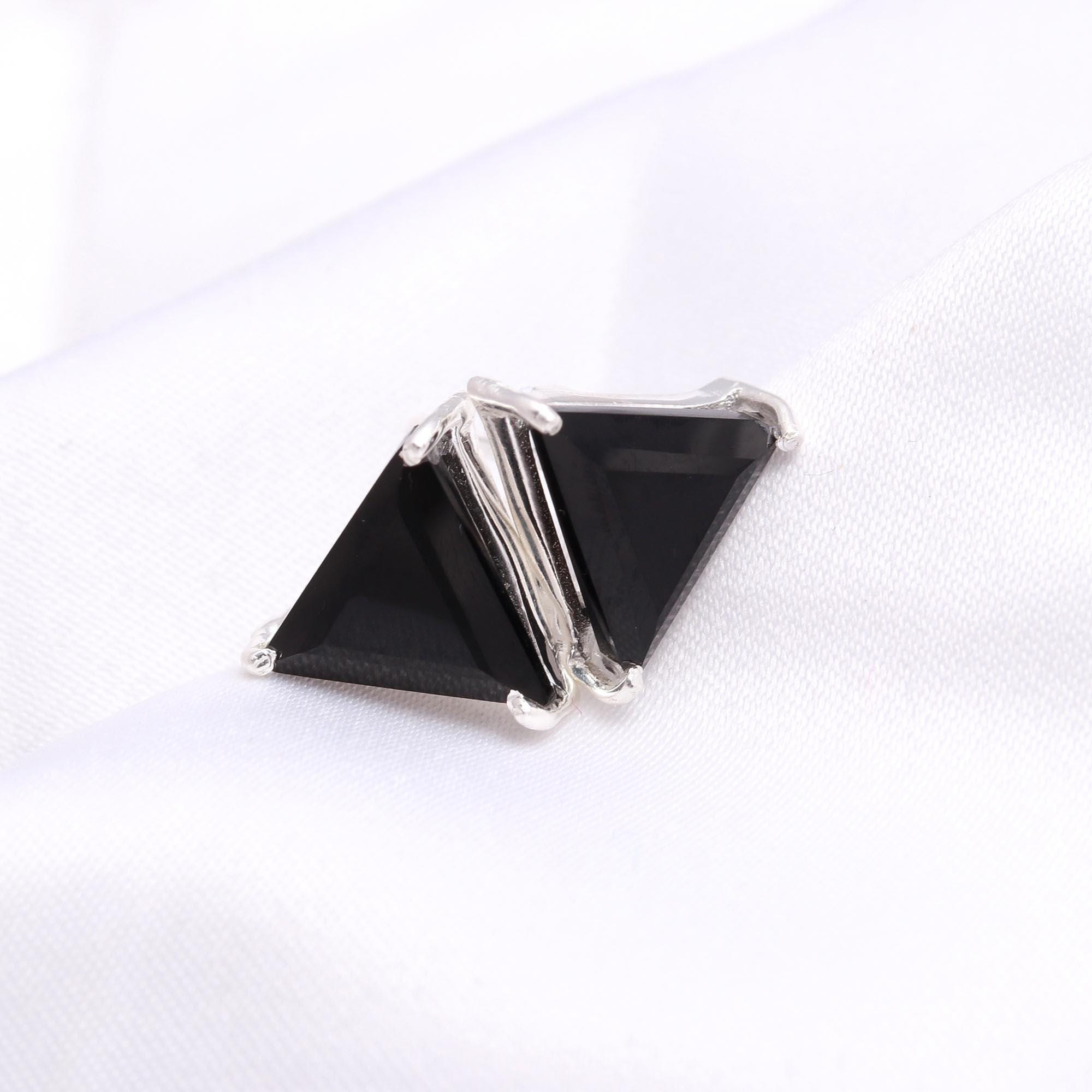 Buy Black Onyx Triangle Stud Earrings: 925 Sterling Silver