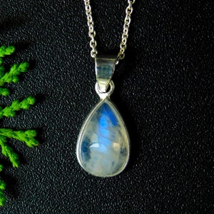 Natural Rainbow Moonstone Pear Pendant, 925 Sterling Silver Delicate Jewelry, Minimalist Necklace, Handmade Necklace, Birthday Gift For Her