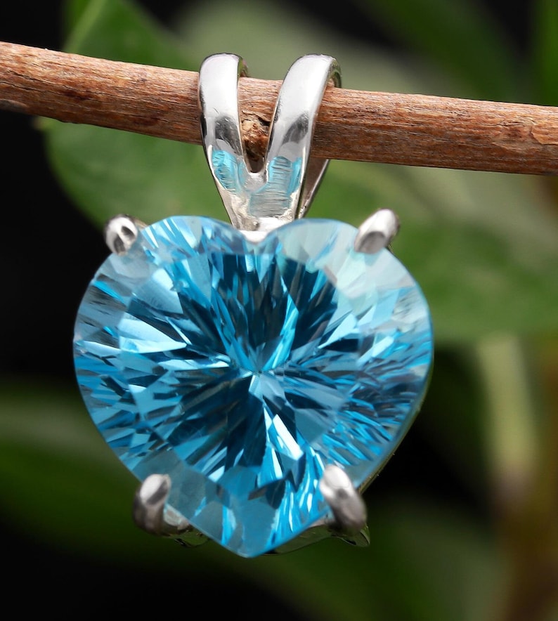 Sky Blue Topaz Heart Pendant, 925 Sterling Silver Boho Jewelry - Etsy