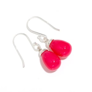 Natural Hot Pink Chalcedony Teardrop Dangle Earrings, 925 Sterling Silver  Modernist Jewelry, Cabochon Earrings, Birthday Gift For Lovers