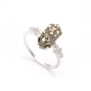Pyrite Hexagon Ring: Vintage 925 Sterling Silver Delicate Jewelry