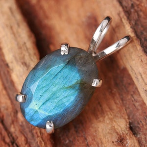 Natürlicher Labradorit Oval Anhänger, 925 Sterling Silber Jubiläum Schmuck, handgemachter Anhänger, Vintage Anhänger, Geburtstagsgeschenk für Liebhaber