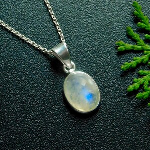 Rainbow Moonstone Pendant Necklace: Oval Sterling Silver Jewelry