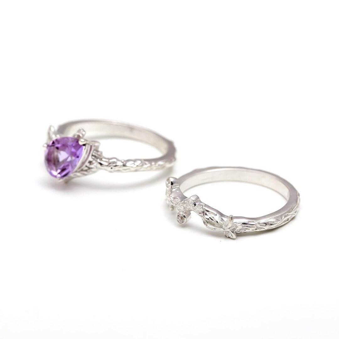 Natural Pink Amethyst Pear Shape Ring, Sterling Silver Handmade Jewelry ...