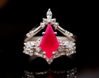 Hot Pink Calcedony Kite Ring, 925 Sterling Silver Crown Jewelry