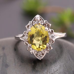 Natural Lemon Quartz Oval Ring, 925 Sterling Silver Healing Jewelry, Handmade Ring, Modernist Ring, Chunky Ring, Birthday Gift For Lovers