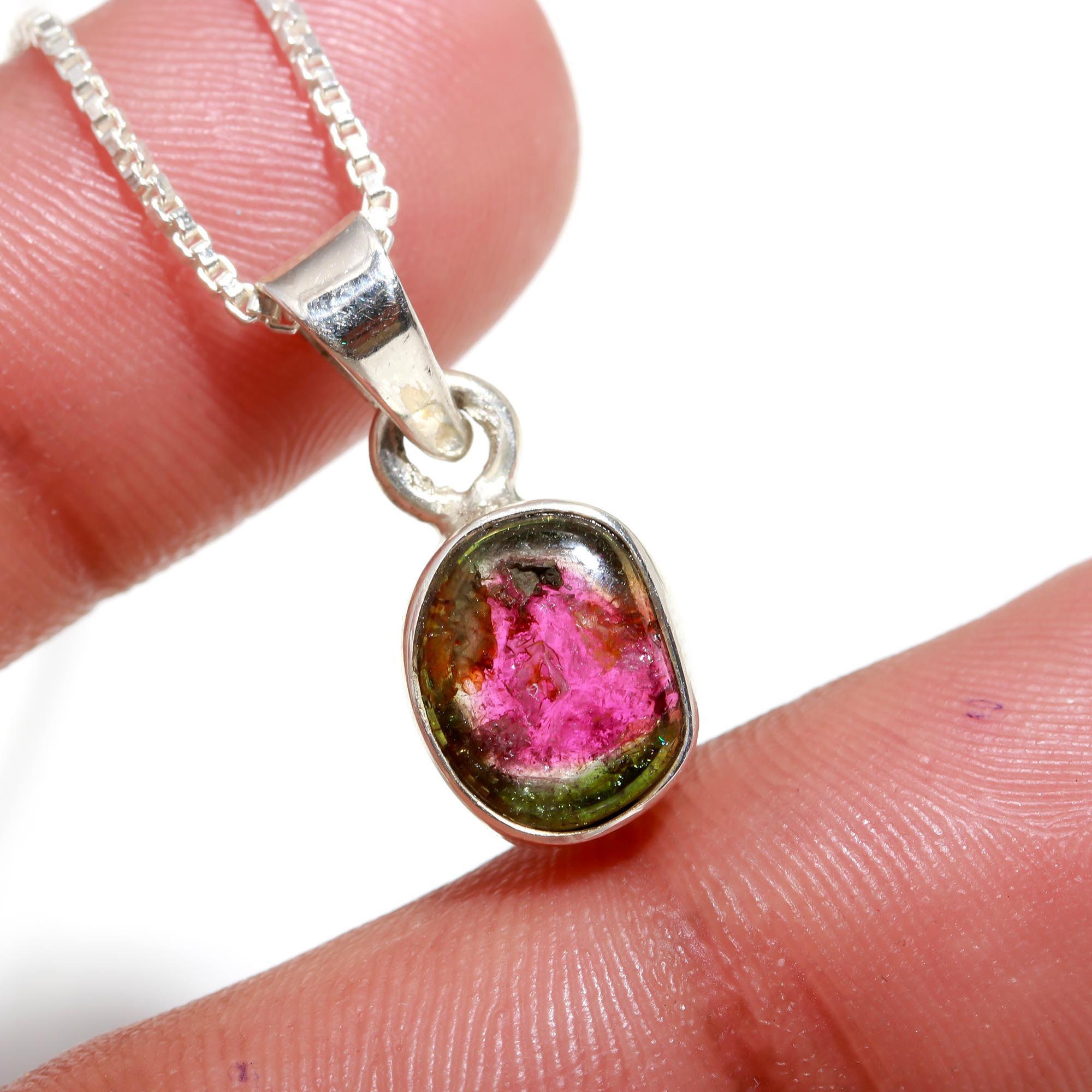 Ciondolo In Pietra Preziosa Di Anguria E Tormalina, Pendente - Foto 5