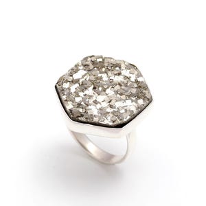 Pyrite Hexagon Ring: Handmade 925 Sterling Silver Vintage Jewelry