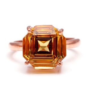 天然シトリンクォーツ八角形リング、925スターリングシルバー、ローズゴールドフィルド