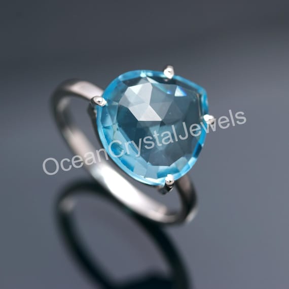 Blue Topaz Heart Design Ring Handmade Sterling Silver Blue Topaz Heart Design Ring Handmade Sterling Silver