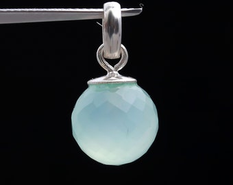 Natural Aqua Chalcedony Ball Pendant, 925 Sterling Silver Elegant Gemstone Jewelry