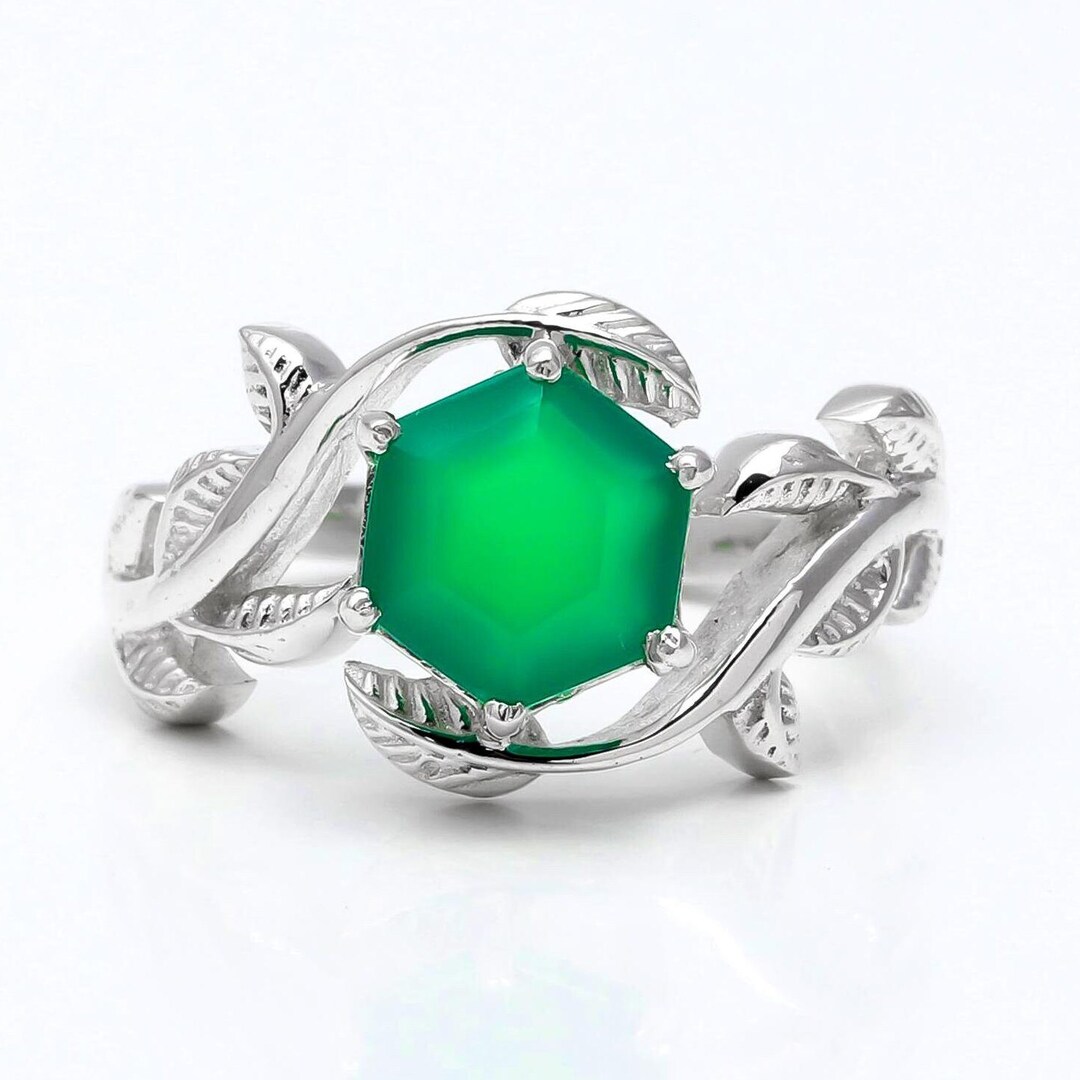 Natural Green Onyx Vintage Promise Ring Onyx Hexagon Ring Etsy