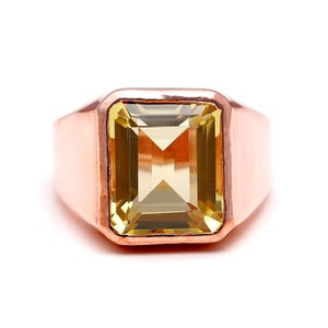 レモンクォーツ オクタゴンリング、ローズゴールドメッキ 925スターリングシルバー