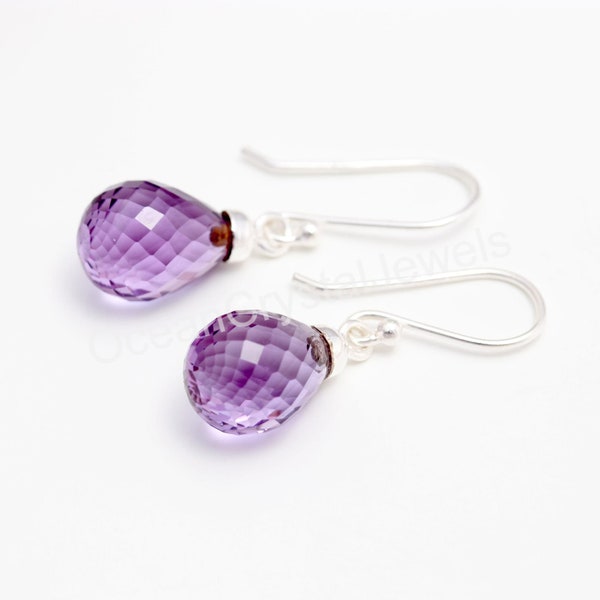 Natural Amethyst Silver Earring, 925Sterling Silver Jewelry, Briolette Cut Dangle Earring, Teardrop Earring, Birthday Gift, Gift For Lovers,