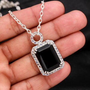 Natural Black Onyx Octagon Chain Necklace, 925 Sterling Silver Vintage Necklace, Handmade Necklace, Black Stone Pendant, Birthday Gift