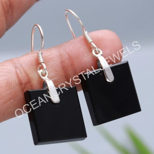 Brincos quadrados de ônix preta natural, joias minimalistas de prata esterlina 925, brincos vintage, brincos delicados, presente de aniversário para namorados