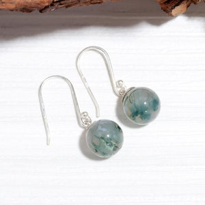 Natürliche Moosachat Kugeln baumeln Ohrringe, 925 Sterling Silber delikate Schmuck, handgemachte Ohrringe, Vintage Ohrringe, Geburtstagsgeschenk für Liebhaber