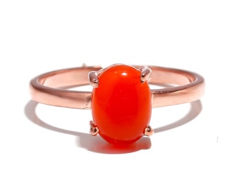 Natural Carnelian Oval Ring, 925 Sterling Silver, Minimalist Boho Jewelry