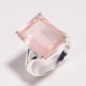 Natural Rose Quartz Octagon Ring, 925 Sterling Silver Vintage Jewelry, Pink Stone Elegant Ring