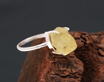 Anillo de cuarzo limón natural en bruto, joyería minimalista de plata de ley 925, anillo de piedra amarilla