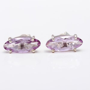 Pendientes ovalados de amatista rosa natural, joyería curativa de plata de ley 925, Rose de France, pendientes hechos a mano, regalo de cumpleaños para ella