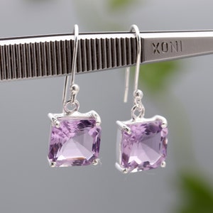 Natural Pink Amethyst Octagon Shape Earring, Rose De France Dangle Earrings, 925 Sterling Silver Jewelry, February Birthstone Jewelry, 1.2gm